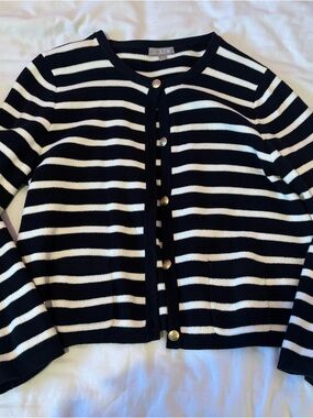 J. Crew Navy and White Striped Button-Front Cardigan